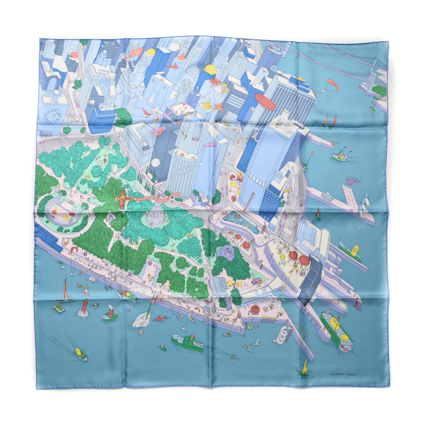 Silk The Battery New York Scarf 90 Bleu Vert Rose Pale
