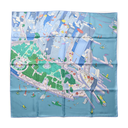 Hermes Silk The Battery New York Scarf 90 Bleu Vert Rose Pale 1 of 6