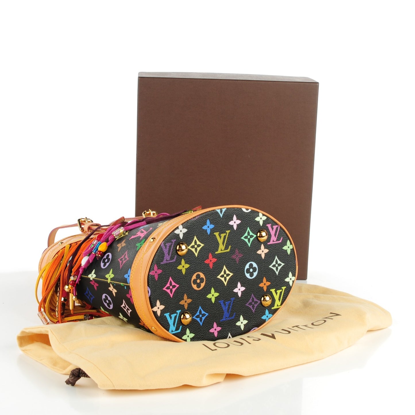 Monogram Multicolor Fringe Bucket Black