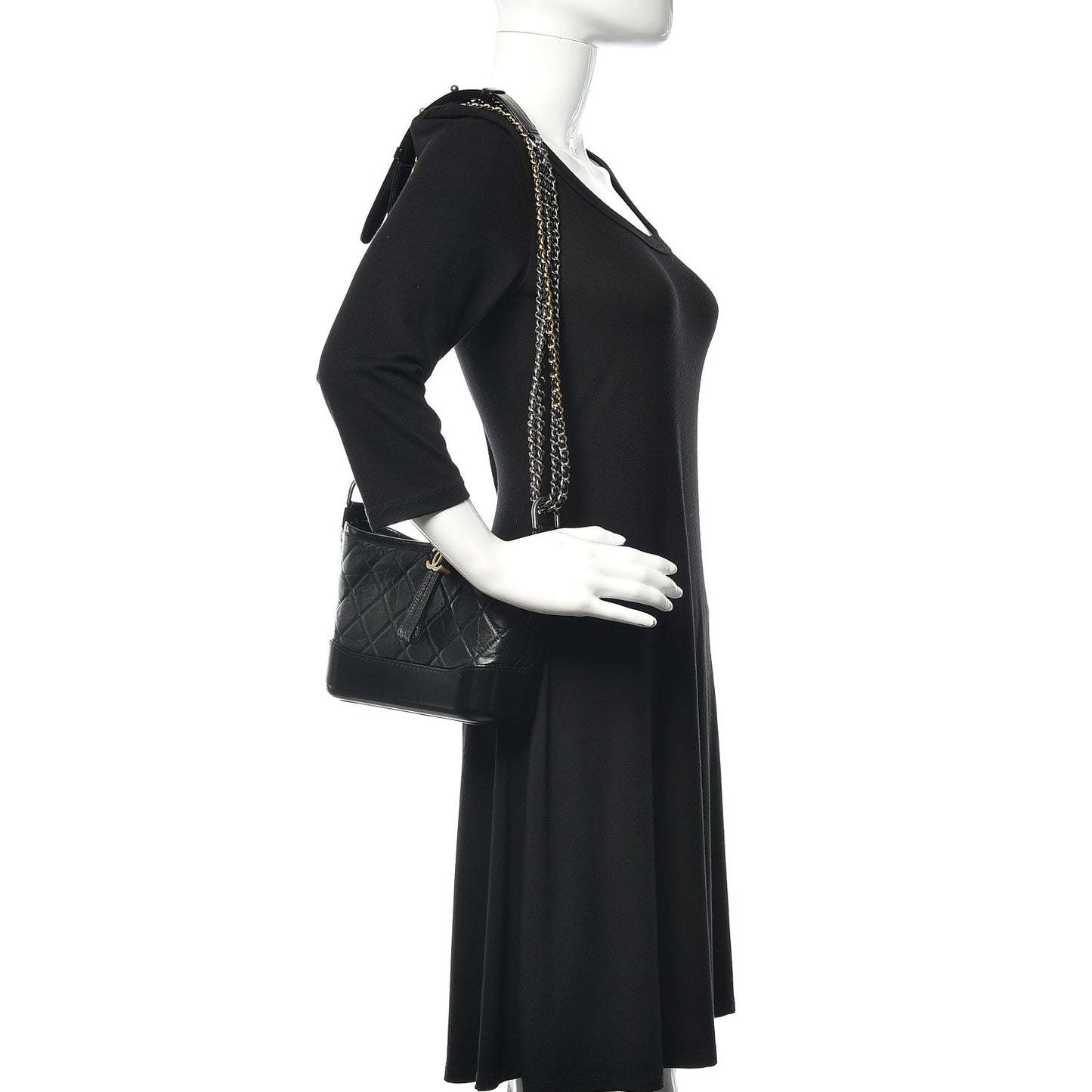 Aged Calfskin Quilted Small Gabrielle Hobo Black