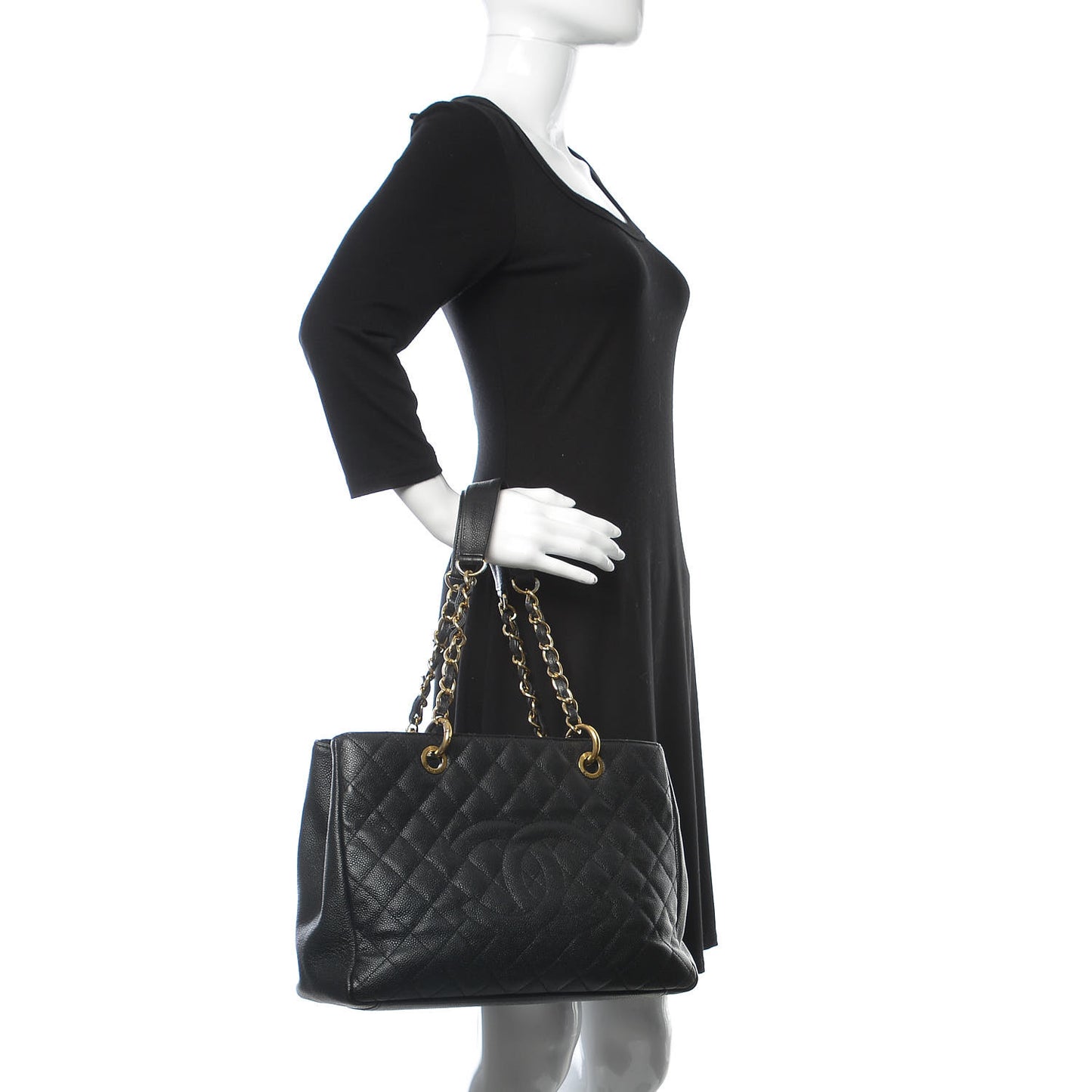 Caviar Quilted Grand Shopping Tote GST Black