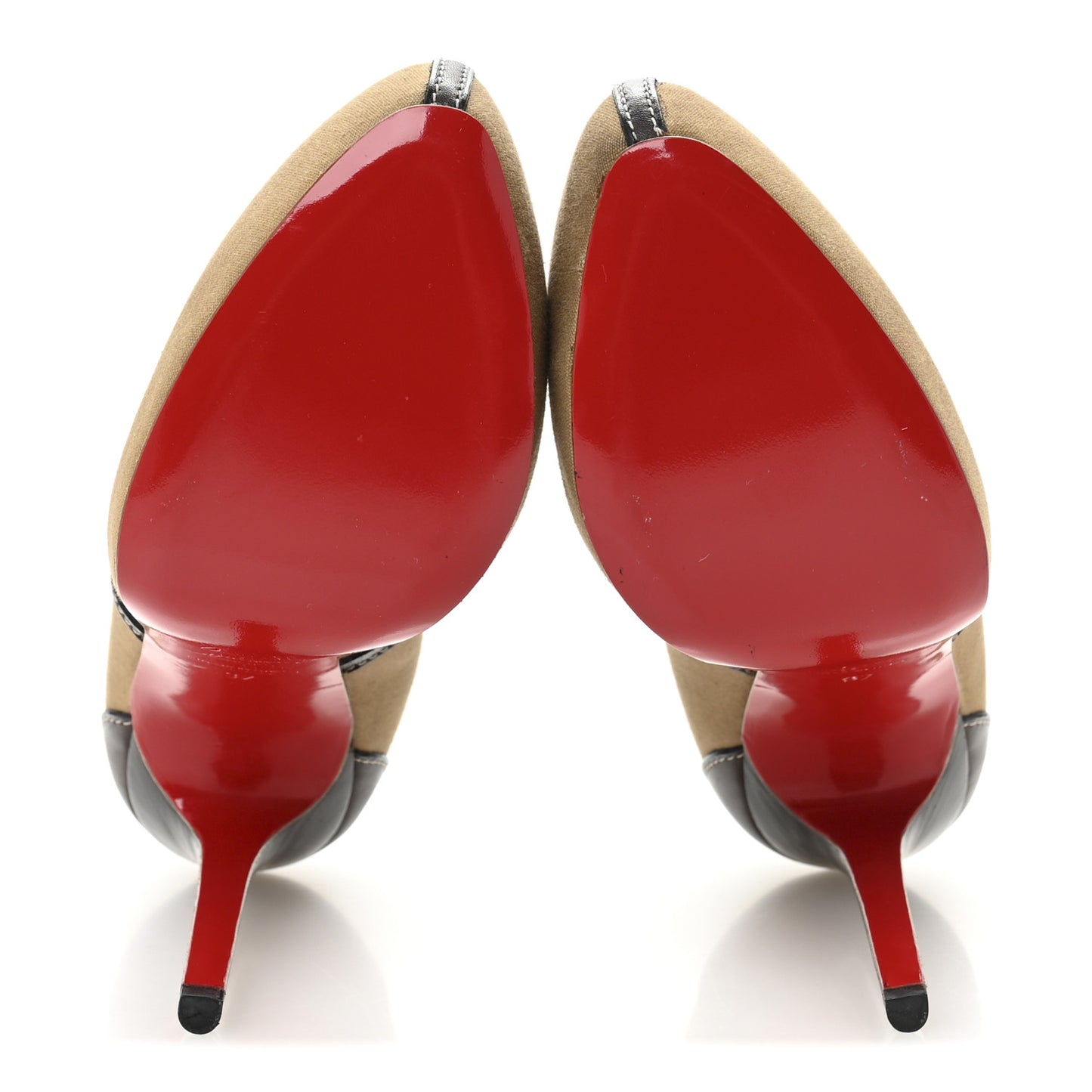 Canvas Calfskin Pumps 37 Beige Brown