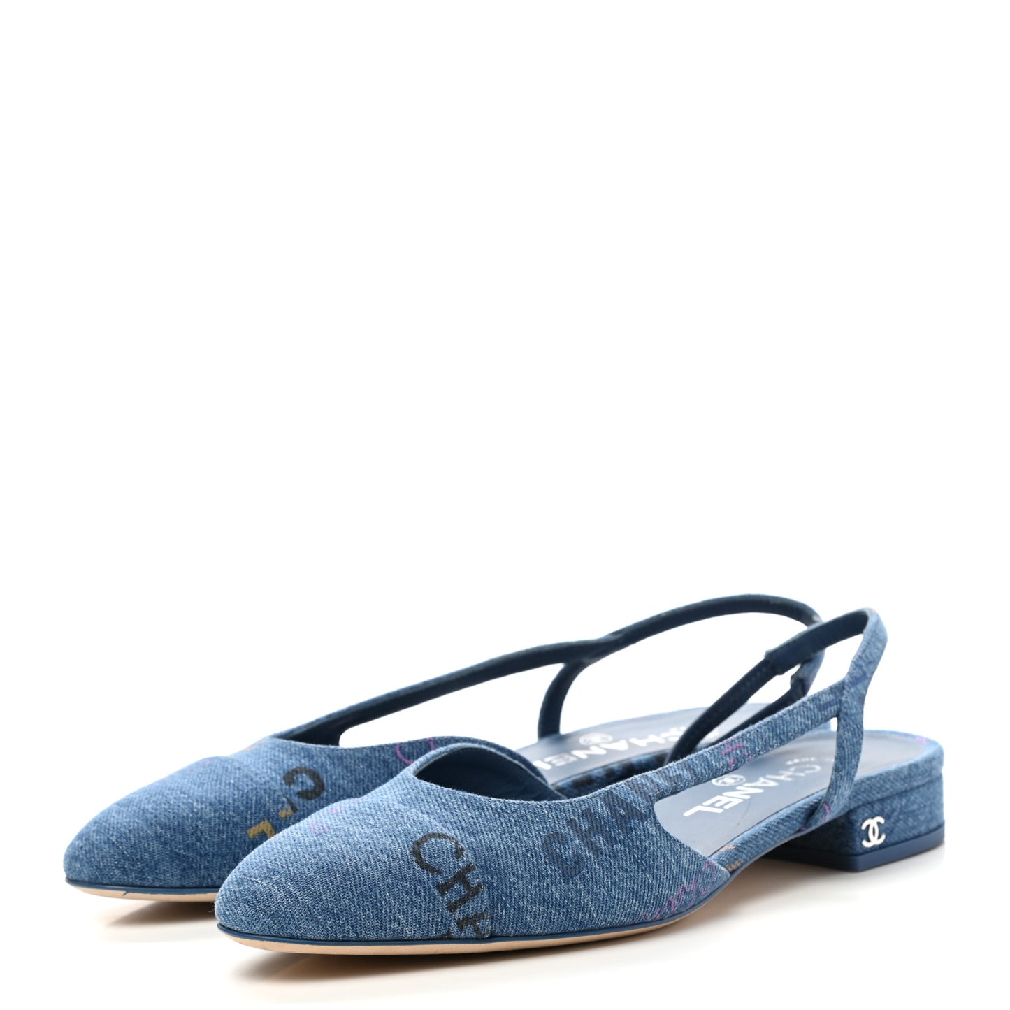 Denim Cap Toe CC Slingback Flats 38 Light Blue Multicolor