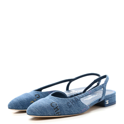 Chanel Denim Cap Toe CC Slingback Flats 38 Light Blue Multicolor 3 of 10