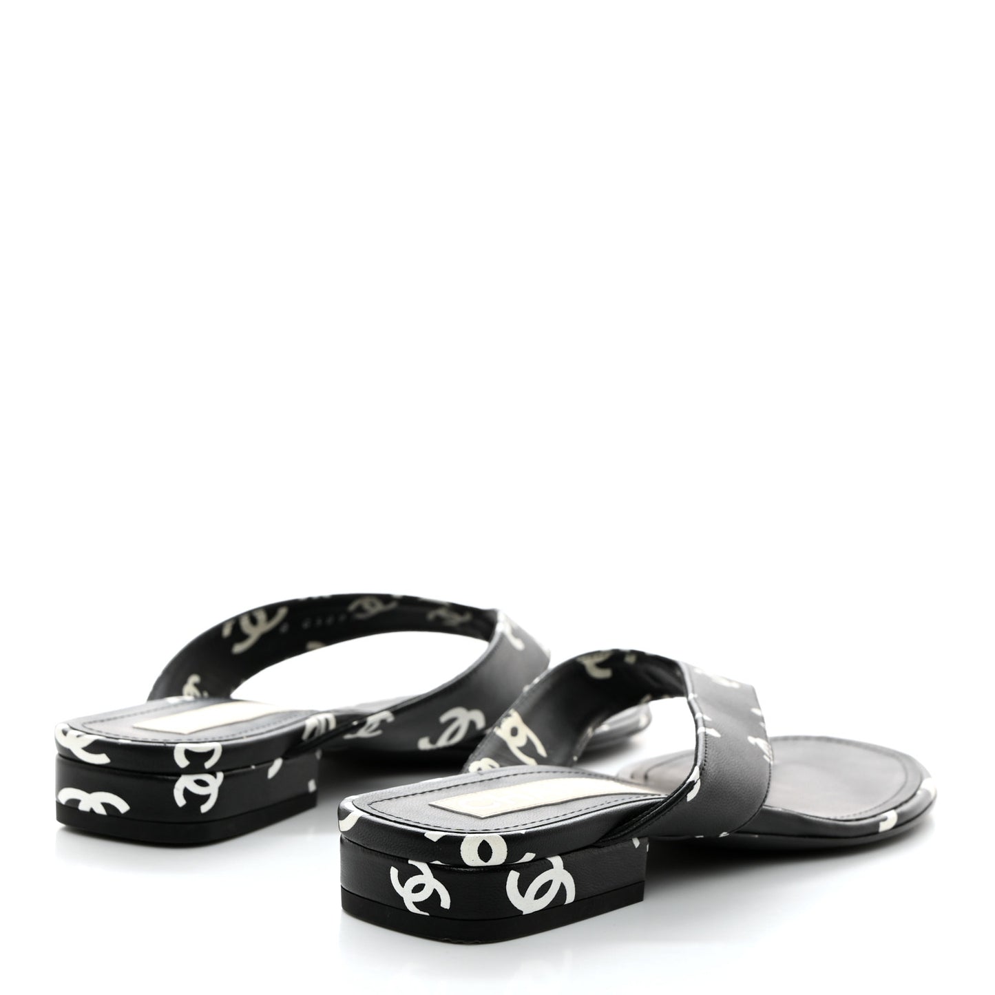 Printed Lambskin Coco Beach Thong Sandals 37 Black White