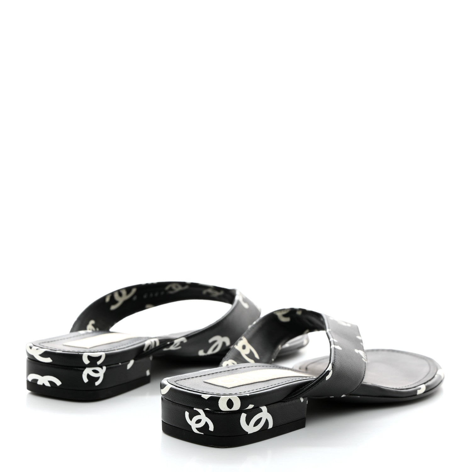 Chanel Printed Lambskin Coco Beach Thong Sandals 37 Black White 4 of 9