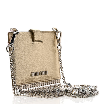 Miu Miu Metallic Goatskin Madras Crystal Card Holder Fringe Crossbody Gold 3 of 8