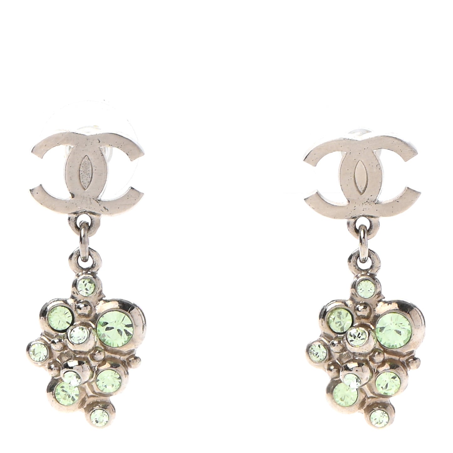 Crystal CC Drop Earrings Silver Green