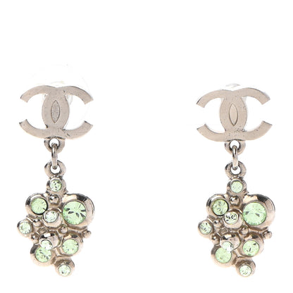 Chanel Crystal CC Drop Earrings Silver Green 1 of 5