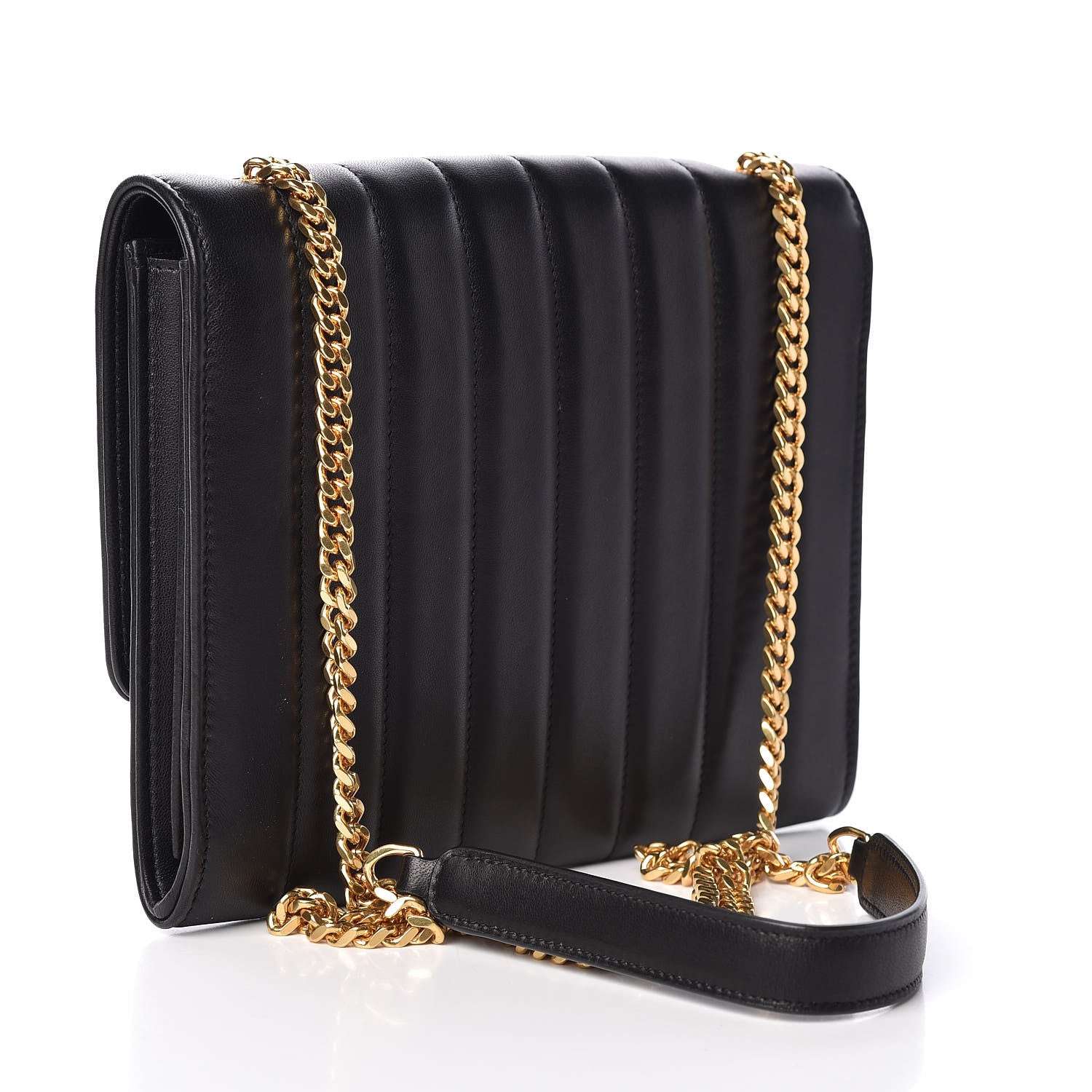 Saint Laurent Lambskin Matelasse Monogram Vicky Chain Wallet Black 3 of 10