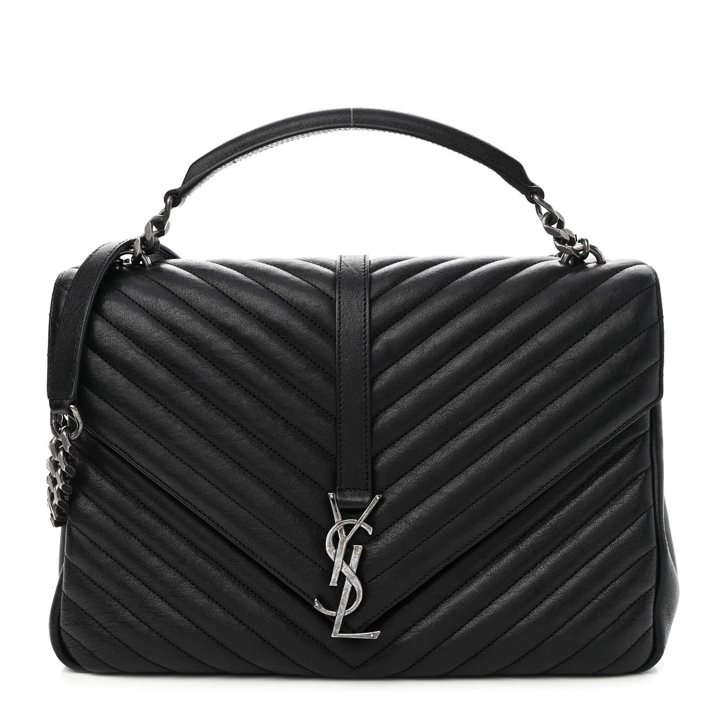 Sheepskin Matelasse Chevron Monogram Large College Satchel Black