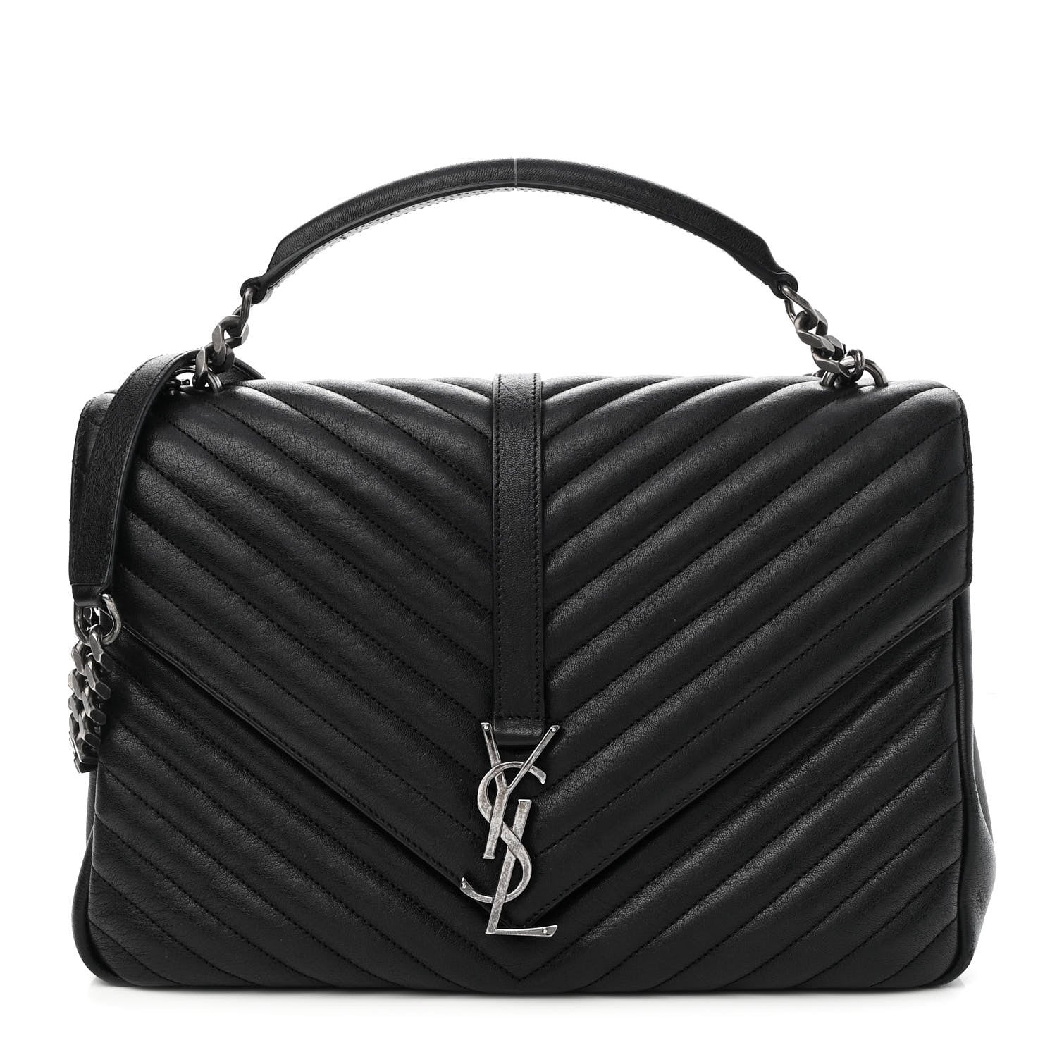 Saint Laurent Sheepskin Matelasse Chevron Monogram Large College Satchel Black 1 of 9