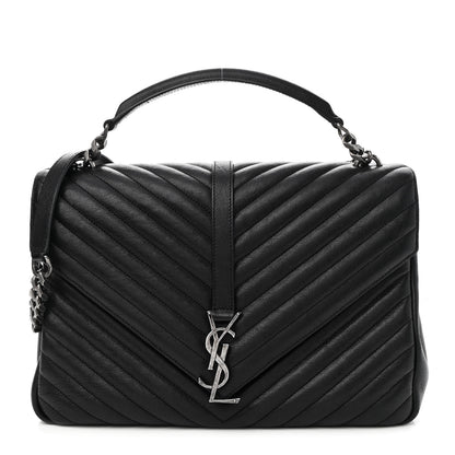 Saint Laurent Sheepskin Matelasse Chevron Monogram Large College Satchel Black 1 of 9