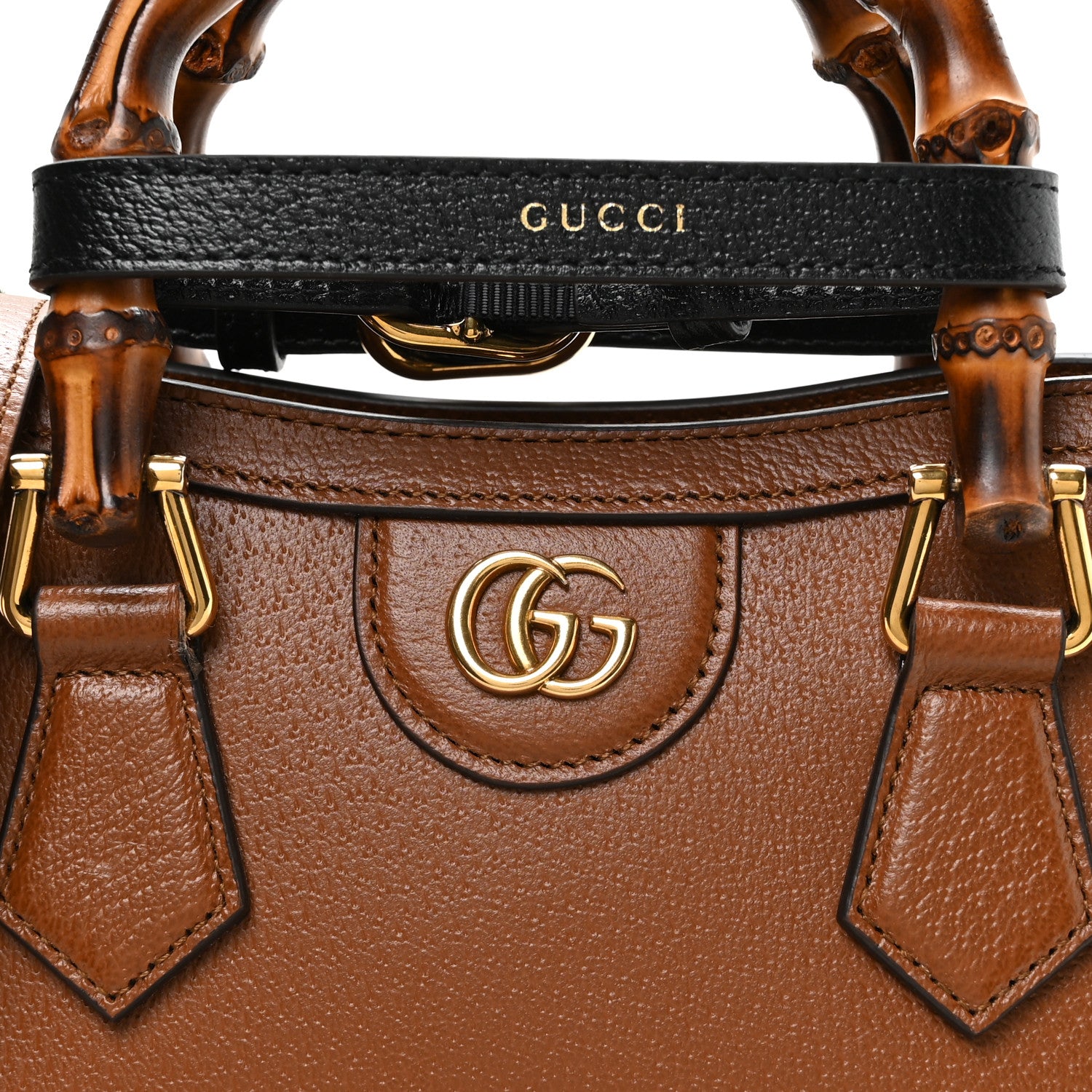 Gucci Textured Dollar Calfskin Web Mini Diana Tote Bag Cuir Black 7 of 10