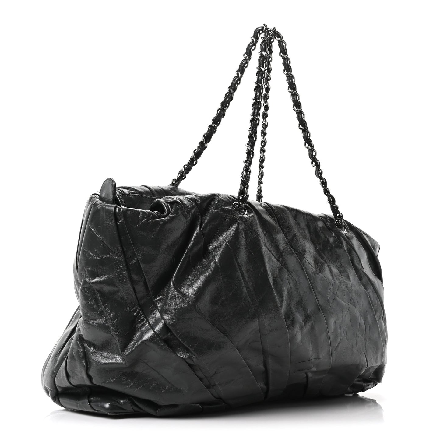 Glazed Calfskin Twisted Bowling Bag Grey