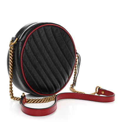 Gucci Vintage Effect Calfskin Matelasse Diagonal Mini Torchon GG Marmont Round Shoulder Bag Black Romantic Cherry 3 of 10