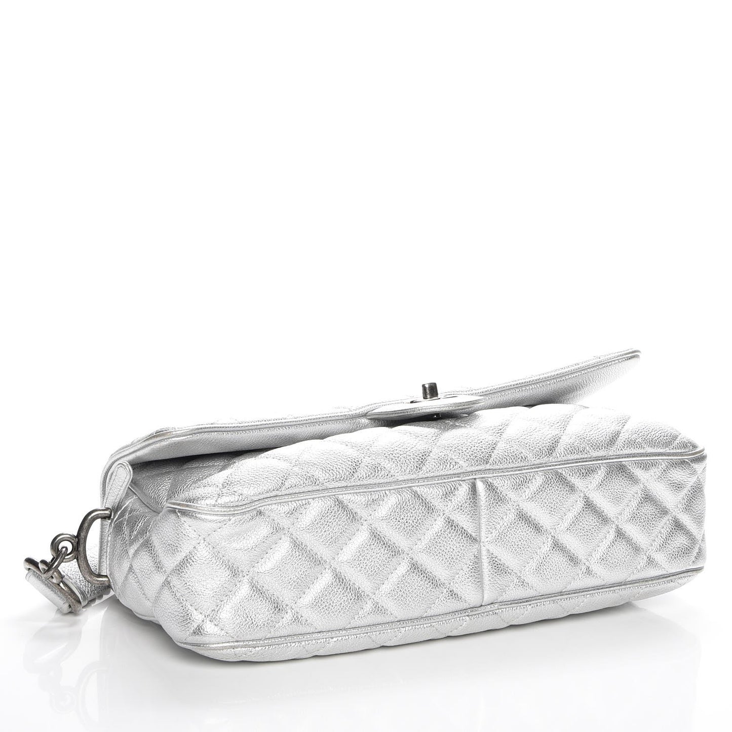 Metallic Calfskin Quilted Medium Casual Rock Flap Silver