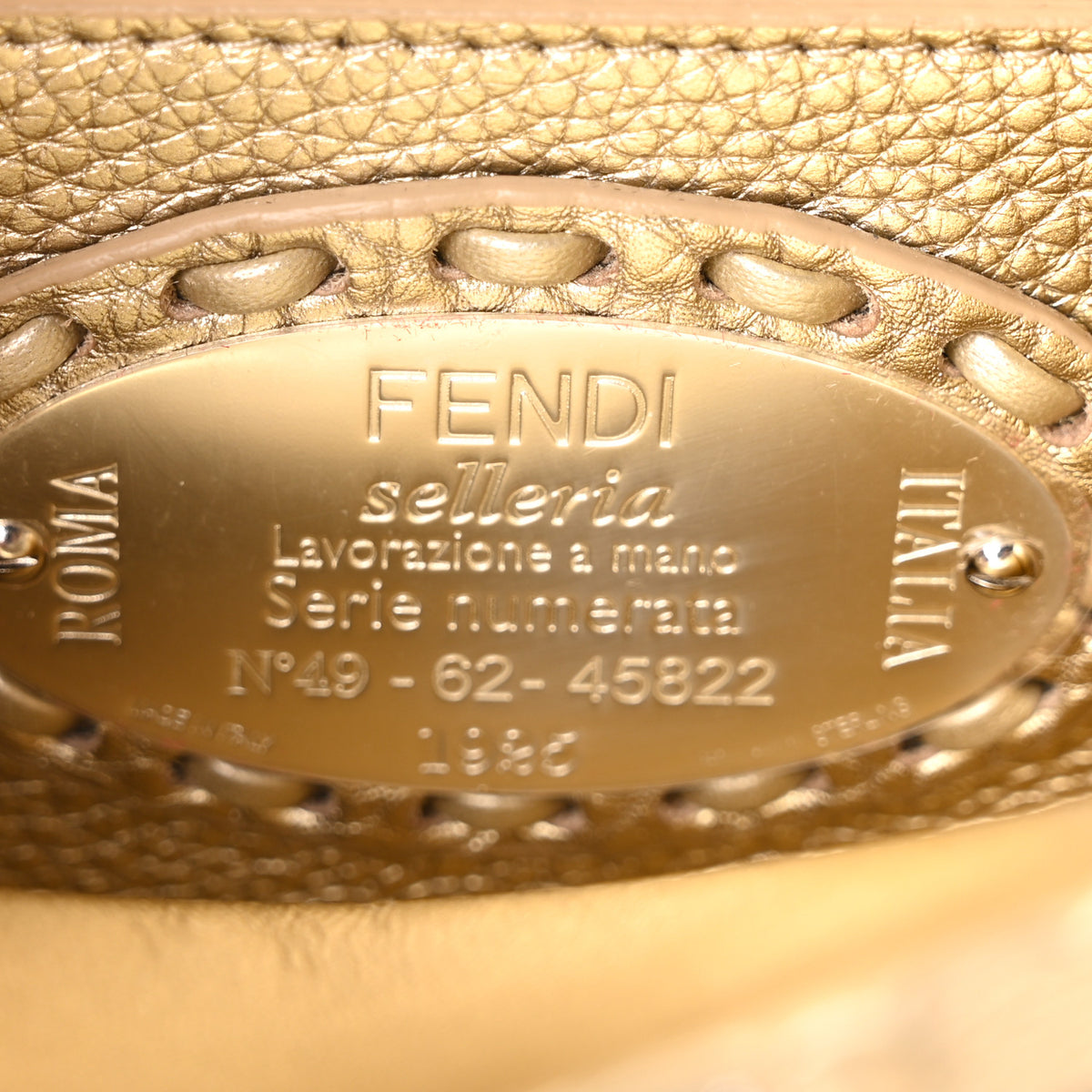 Fendi Metallic Cuoio Roma Sellerissima Nappa Sintetica Tape Stitch Petite Peekaboo I SEE U Iconic Satchel Platino 6 of 9