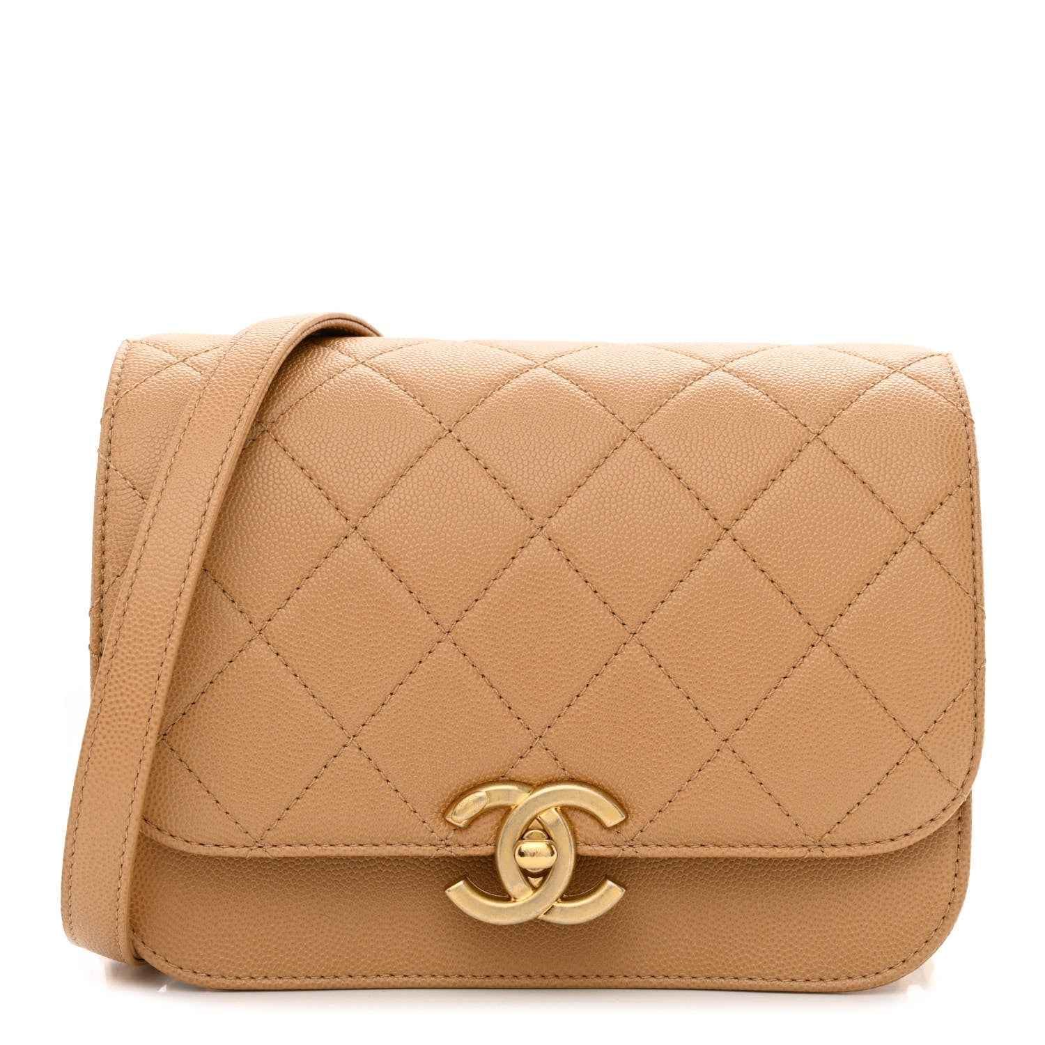 Chanel Caviar Mini Messenger Bag Beige 1 of 12