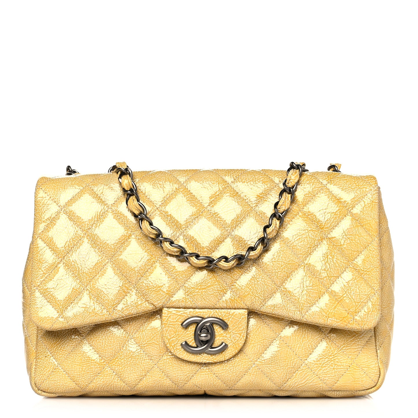 Crinkled Patent Quilted Jumbo Single Flap Light Beige