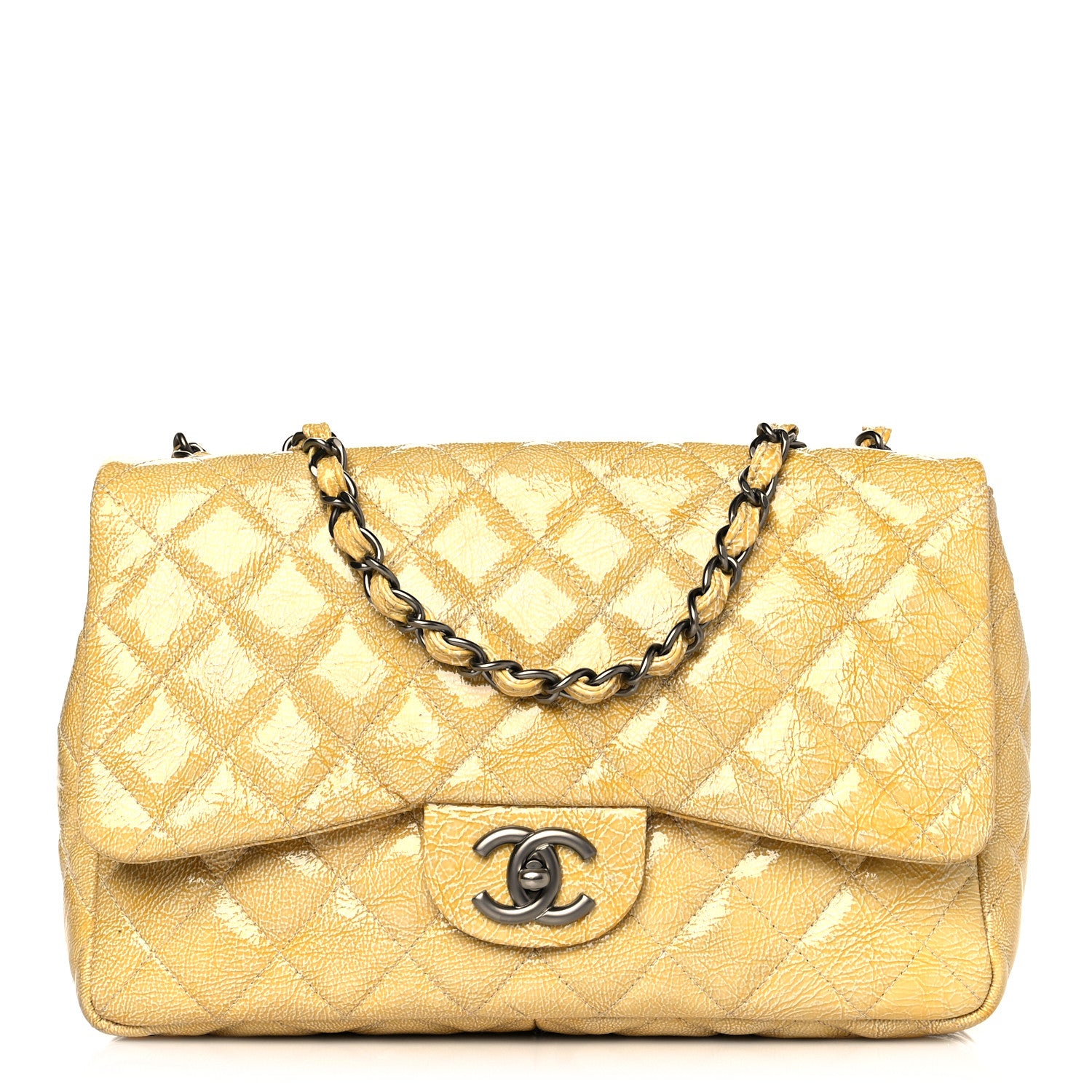 Chanel Crinkled Patent Quilted Jumbo Single Flap Light Beige 1 of 10