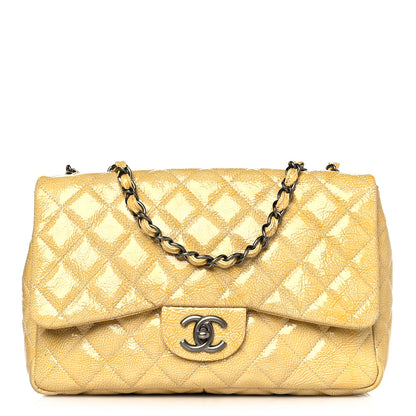 Chanel Crinkled Patent Quilted Jumbo Single Flap Light Beige 1 of 10