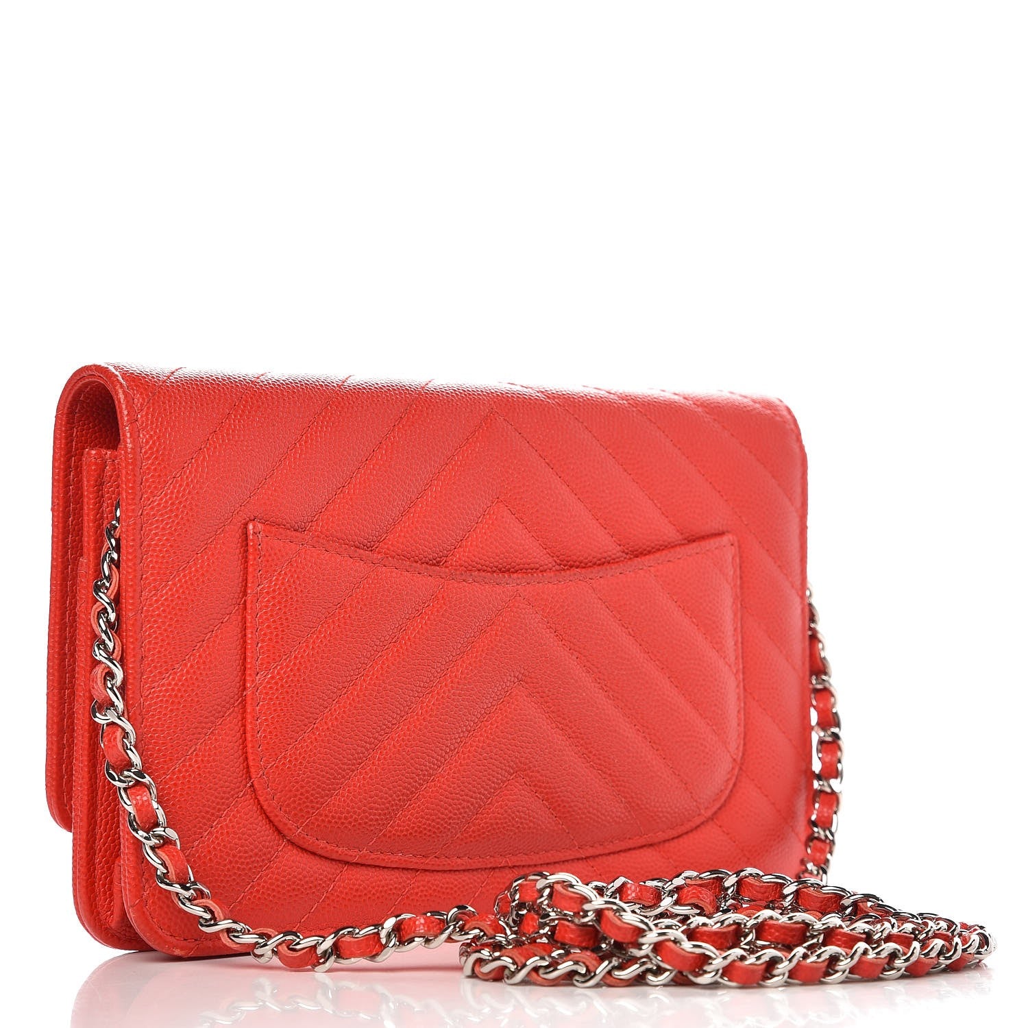 Chanel Caviar Chevron Quilted Wallet On Chain WOC Red 3 of 9