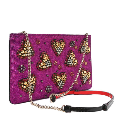 Christian Louboutin Metallic Raffia Studded Loubiposh Chain Clutch Magenta 3 of 10