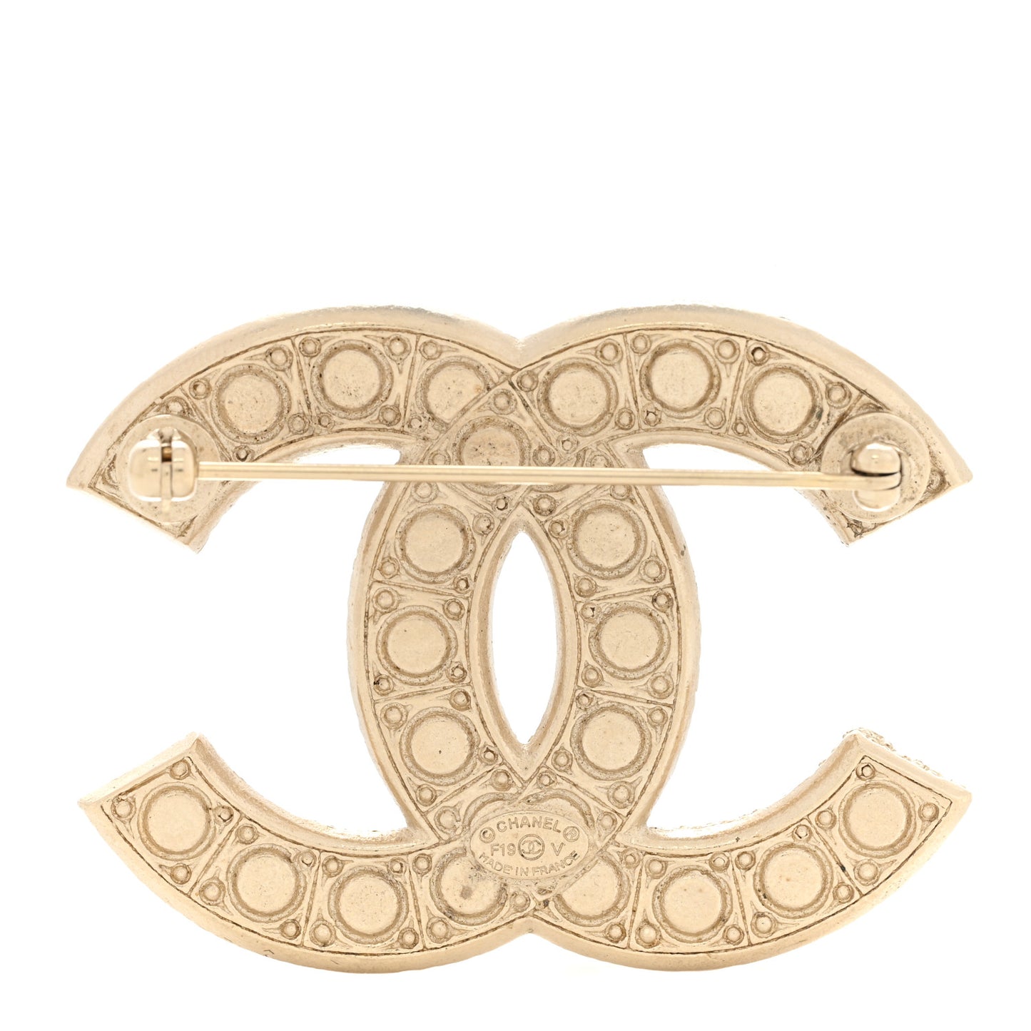 Graduated Pearl Crystal CC Brooch Gold