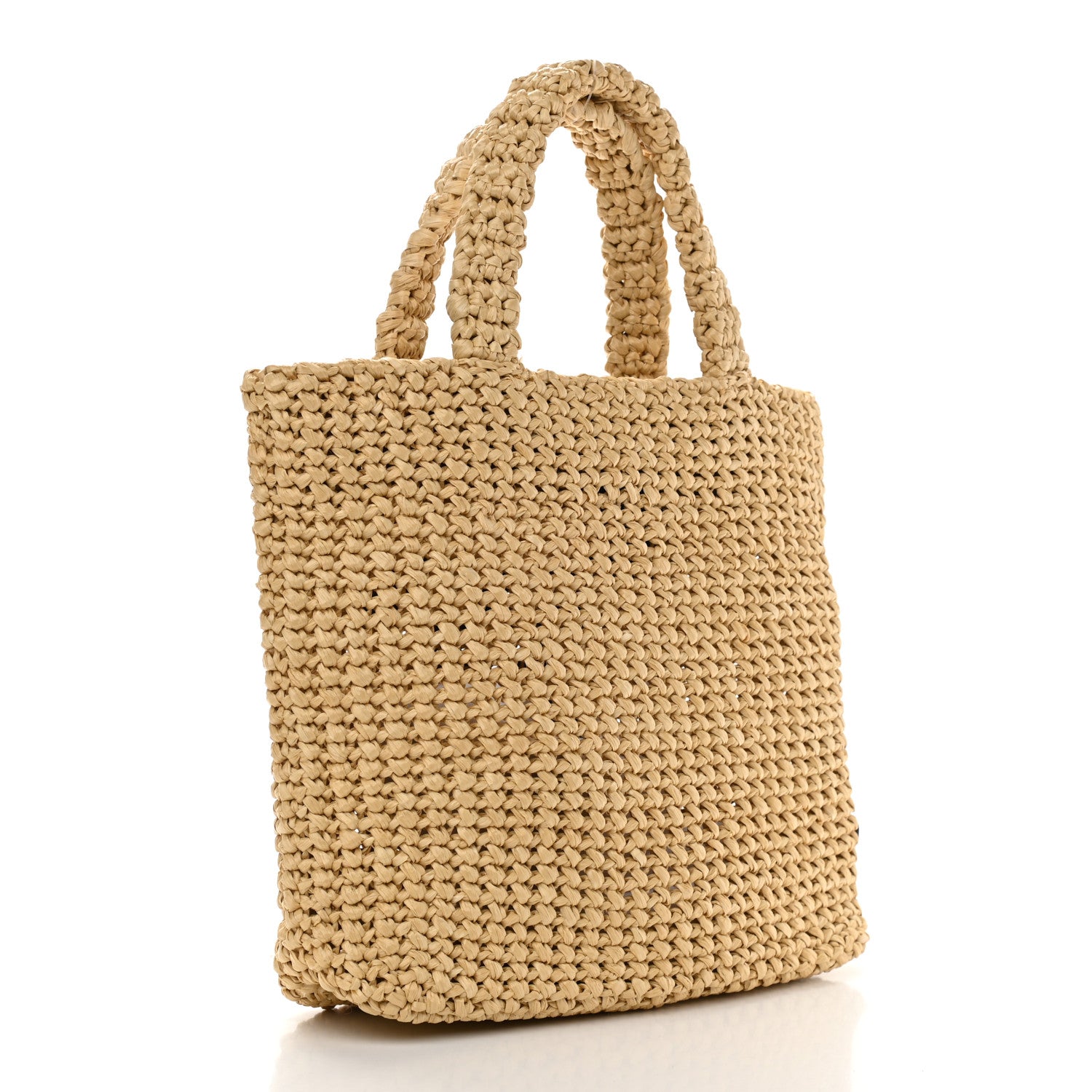 Prada Yarn Raffia Effect Crochet Embroidered Small Logo Tote Naturale 3 of 9