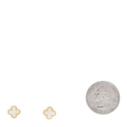 Van Cleef & Arpels 18K Yellow Gold Mother of Pearl Sweet Alhambra Earrings 2 of 5