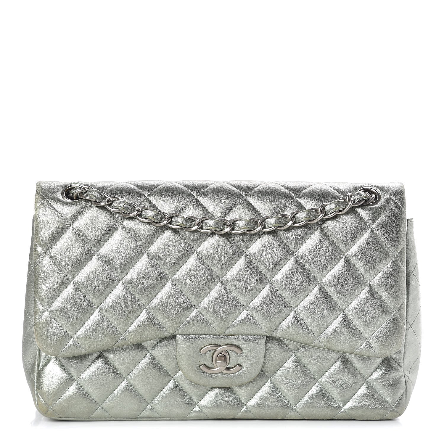 Chanel Metallic Lambskin Quilted Jumbo Double Flap Green 1 of 10