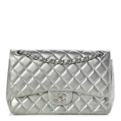 Chanel Metallic Lambskin Quilted Jumbo Double Flap Green 1 of 10