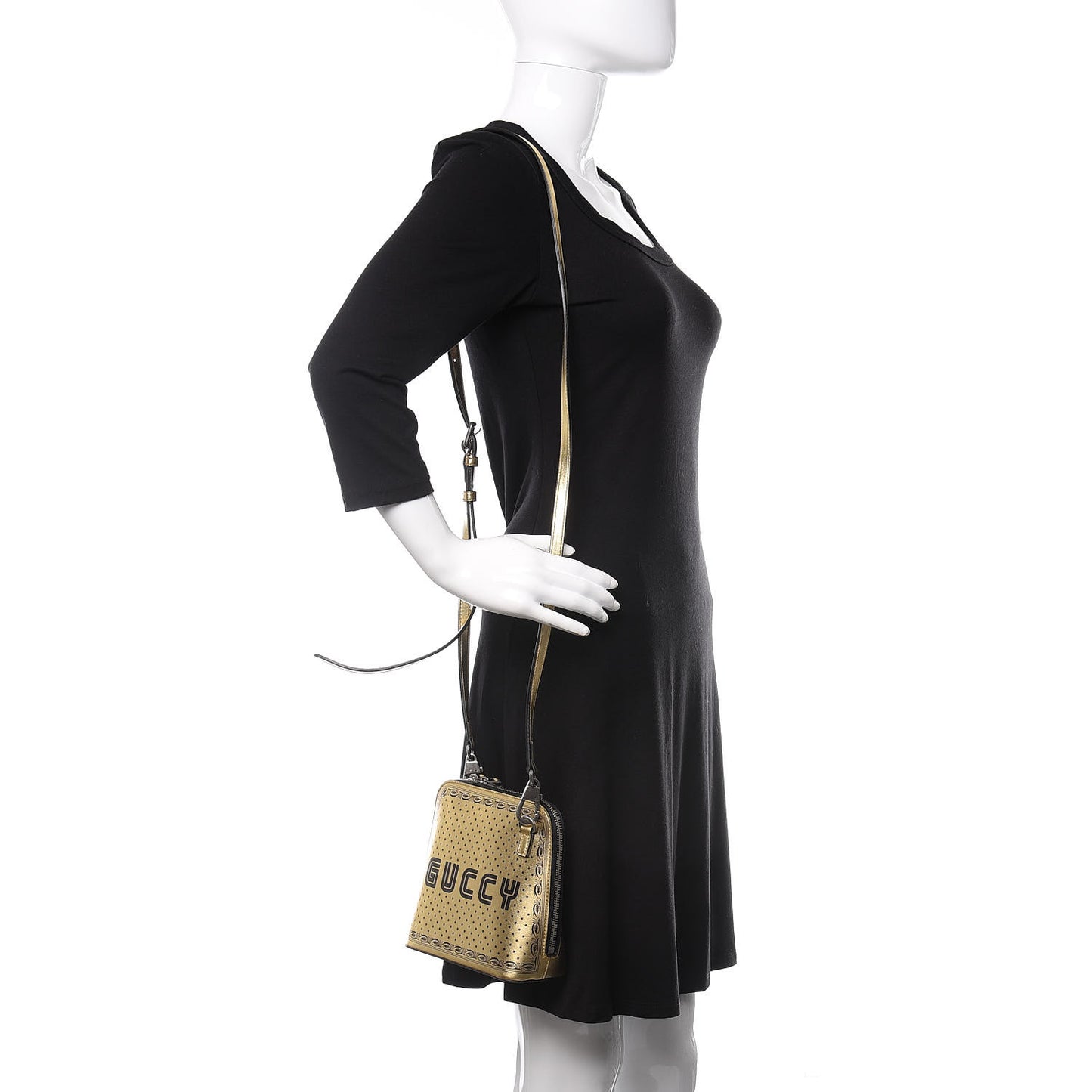 X SEGA Calfskin GUCCY Stars Mini Dome Shoulder Bag Gold