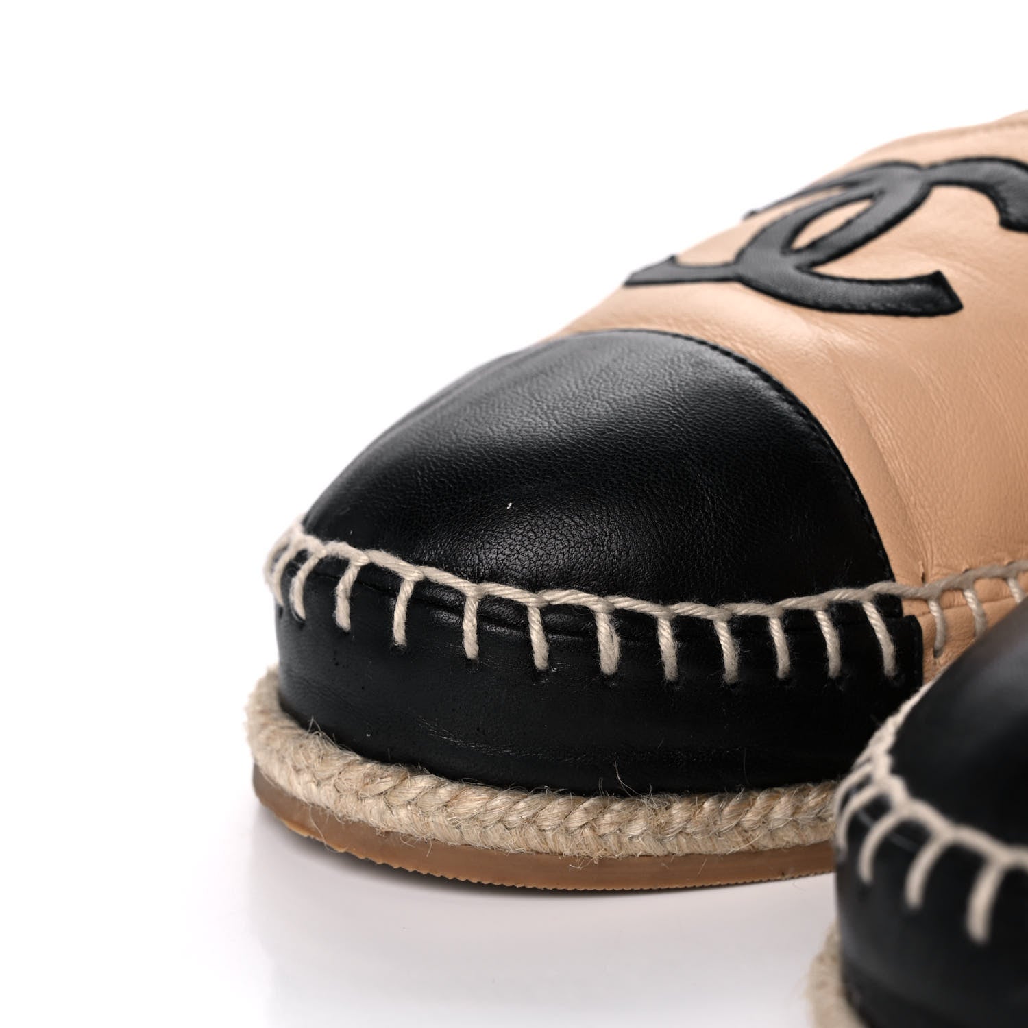 Chanel Lambskin Cap Toe CC Espadrille Sandals 42 Beige Black 9 of 13