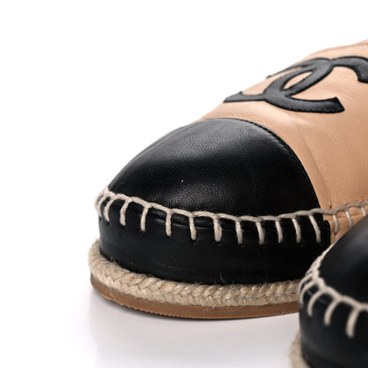 Chanel Lambskin Cap Toe CC Espadrille Sandals 42 Beige Black 9 of 13