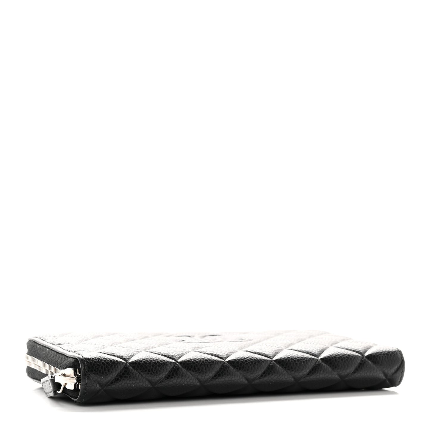 Caviar Quilted Diamond CC Gusset Zip Around Wallet Black