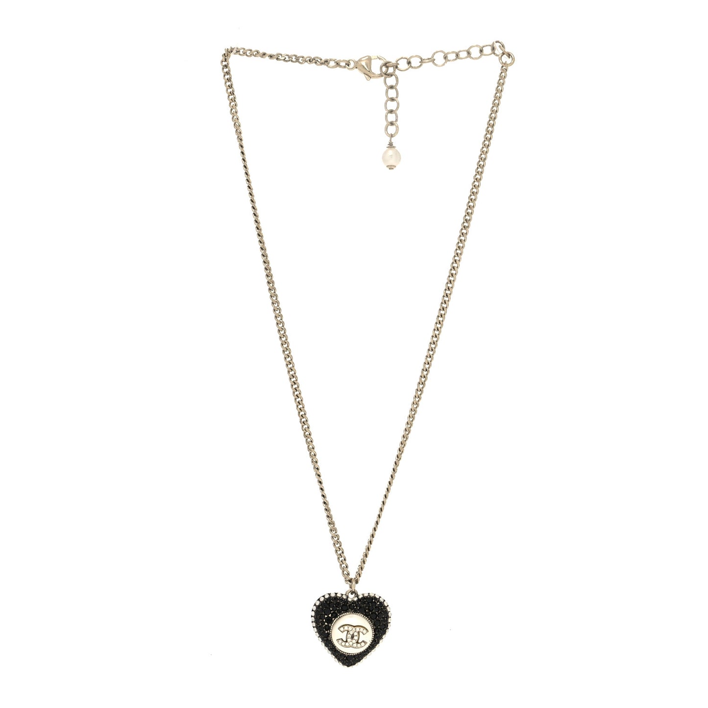 Pearl Crystal CC Heart Necklace Gold Pearly White Black