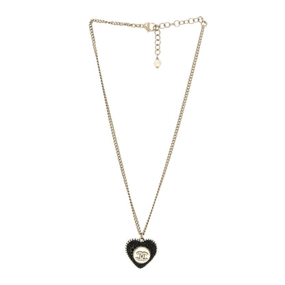 Chanel Pearl Crystal CC Heart Necklace Gold Pearly White Black 3 of 5