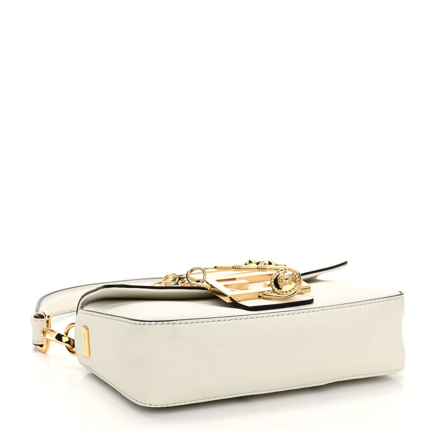 X VERSACE Vitello Seta Fendace Mini Brooch Baguette White Ice