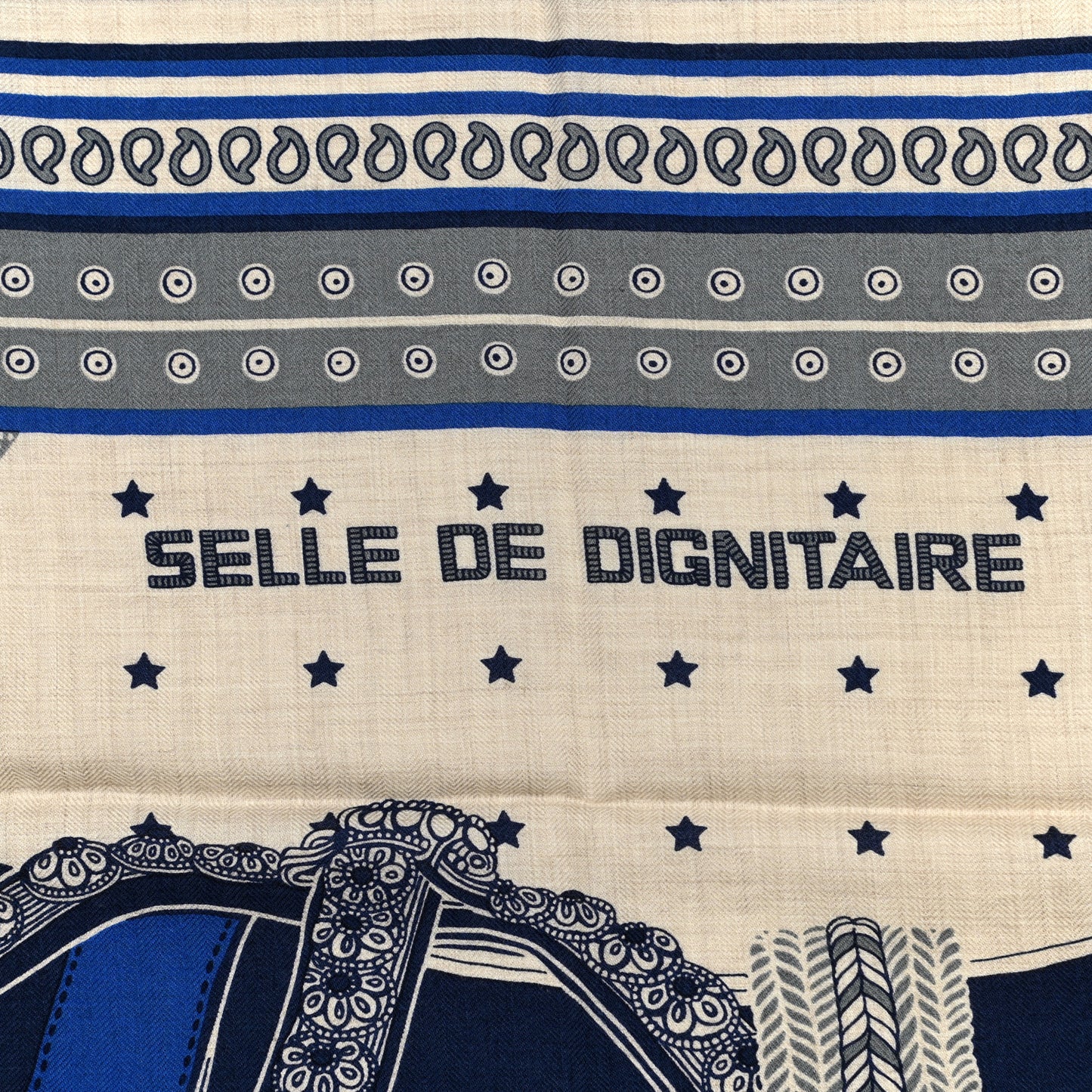 Cashmere Selle De Dignitaire Bandana Shawl 140 Bleu Royal Marine
