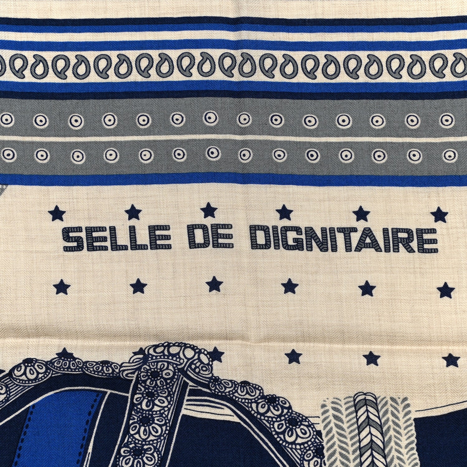 Hermes Cashmere Selle De Dignitaire Bandana Shawl 140 Bleu Royal Marine 5 of 5