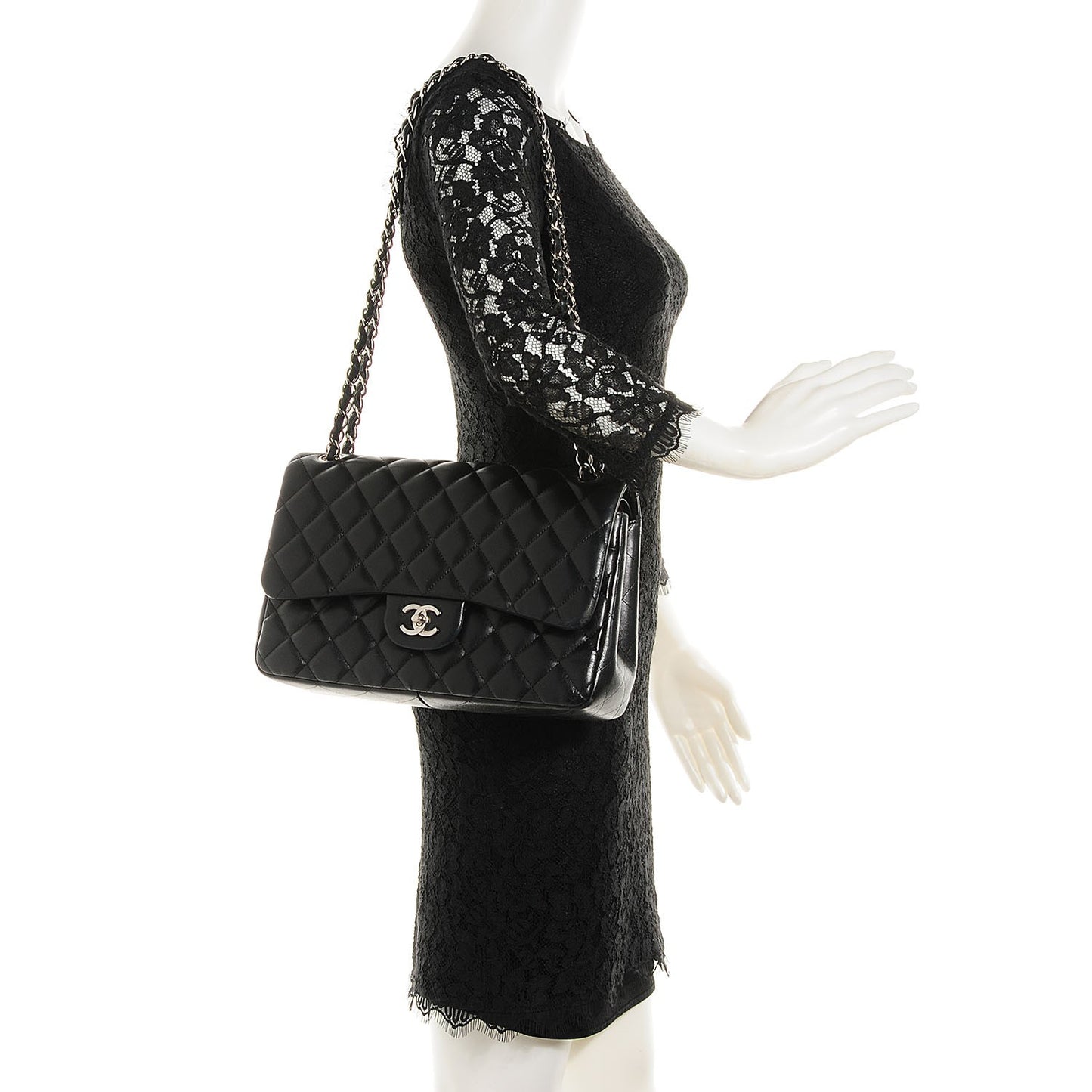 Lambskin Quilted Jumbo Double Flap Black