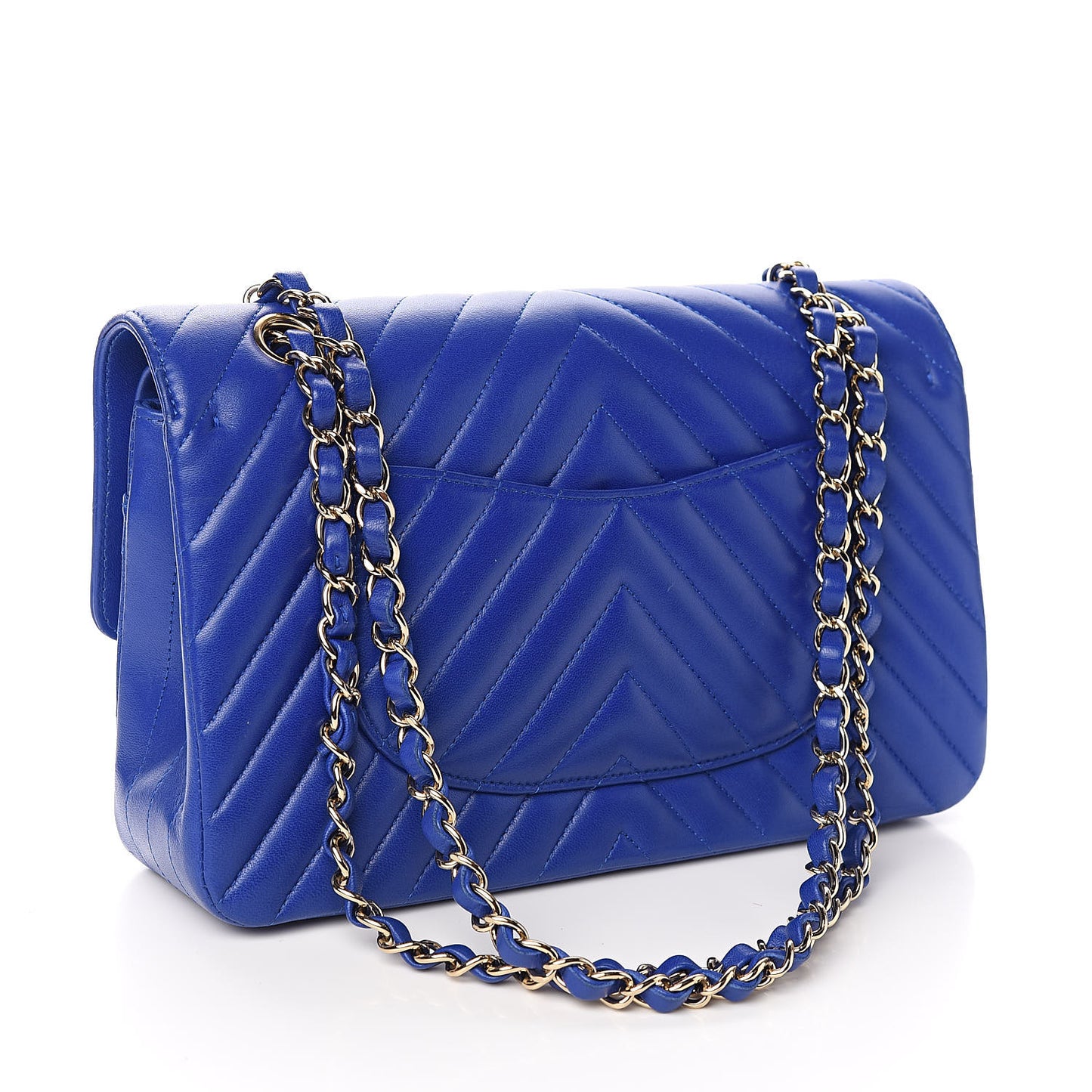 Lambskin Chevron Quilted Medium Double Flap Blue