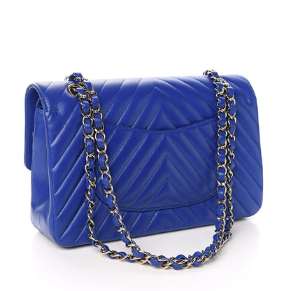 Chanel Lambskin Chevron Quilted Medium Double Flap Blue 3 of 11