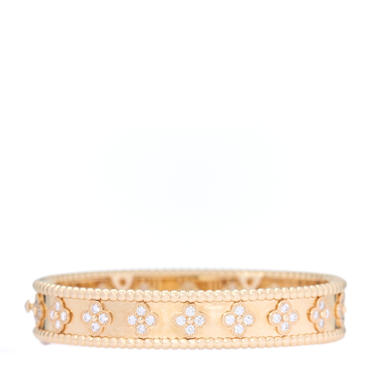 Van Cleef & Arpels 18K Yellow Gold Diamond Perlee Clovers Bangle Bracelet XS 1 of 5