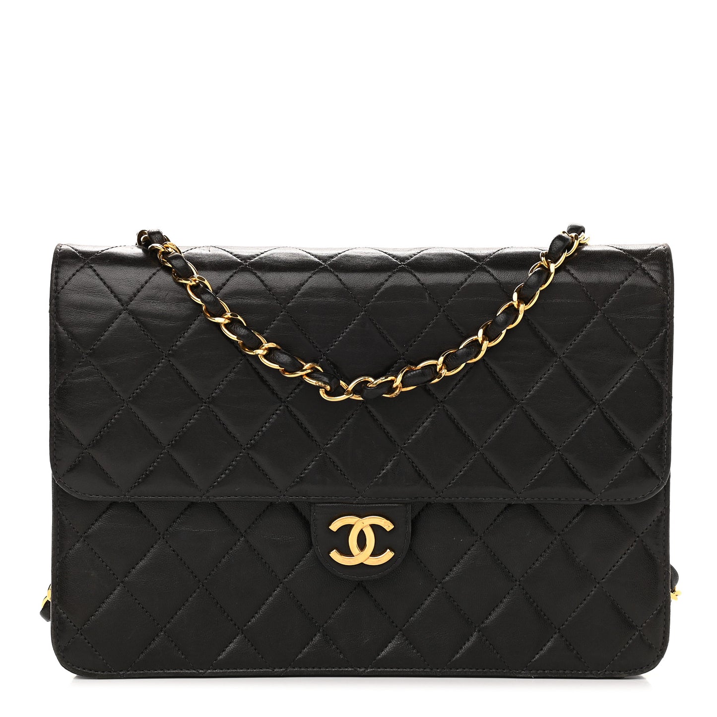 Lambskin Quilted Small Single Flap Black