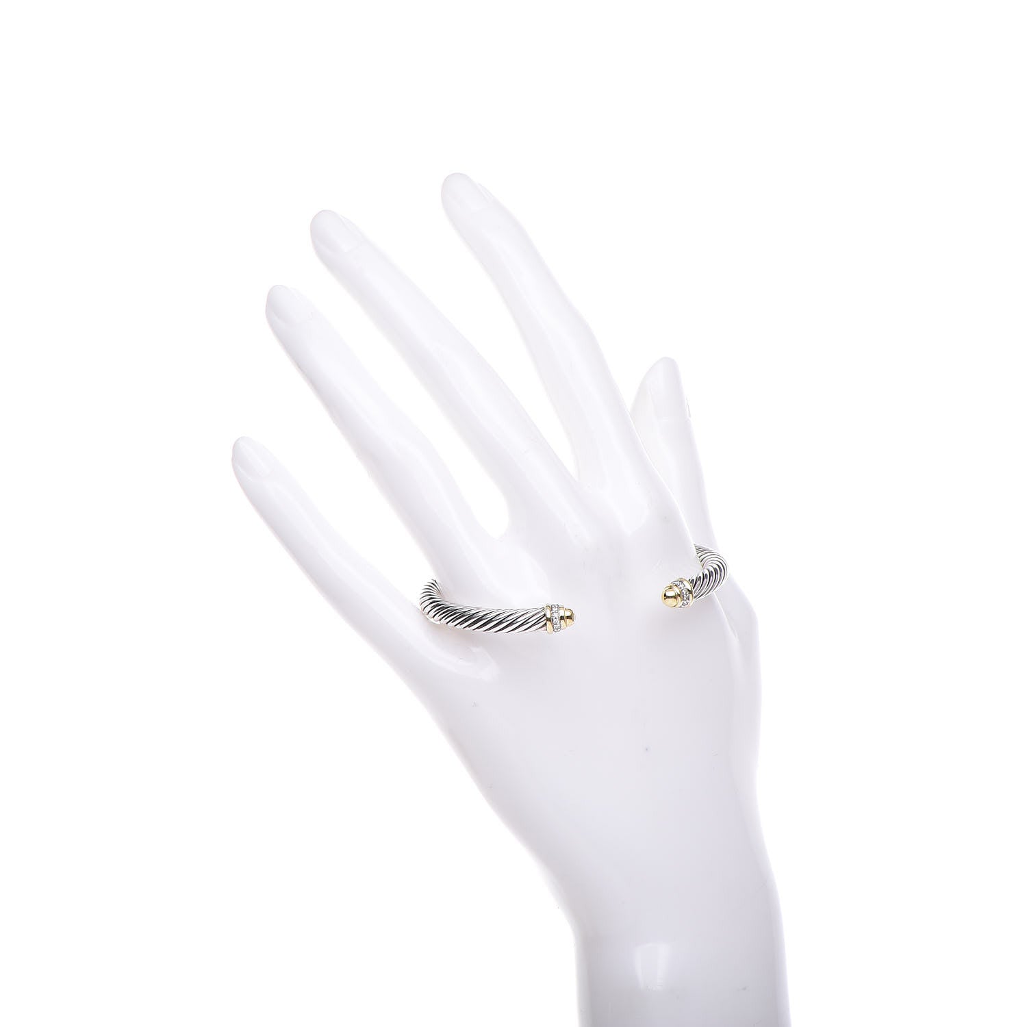 David Yurman Sterling Silver 18K Yellow Gold Diamond 5mm Cable Classics Bracelet 2 of 5