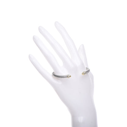 David Yurman Sterling Silver 18K Yellow Gold Diamond 5mm Cable Classics Bracelet 2 of 5