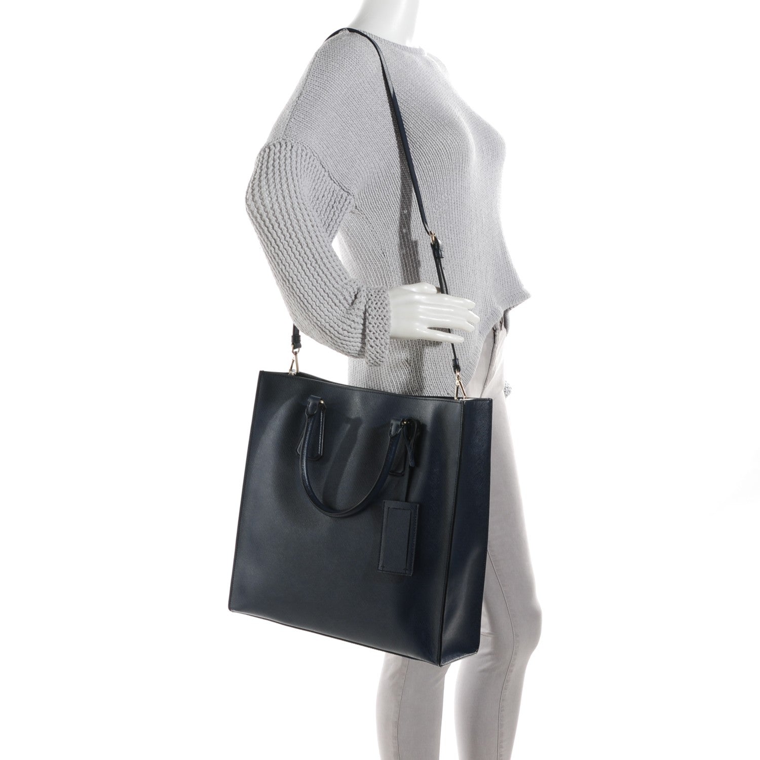 Prada Saffiano Cuir Double Handle Tote Baltico 2 of 8
